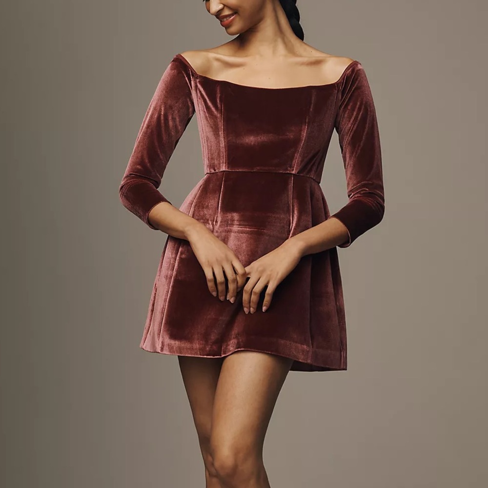 Anthropologie- Hutch Long-Sleeve Square-Neck Mini Dress